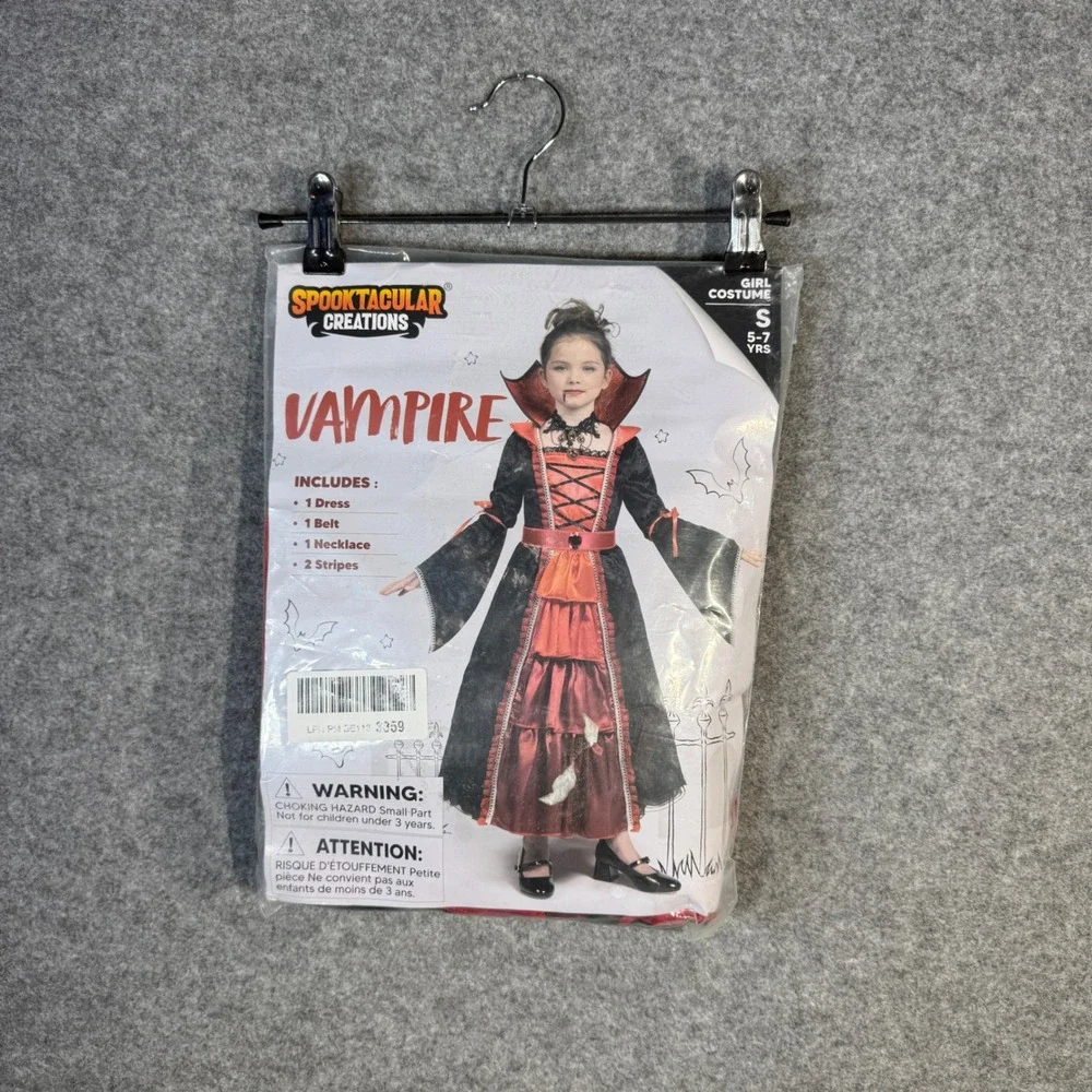 Spooktacular Creations Vampire Costume Girls Size S 5-7 Years Dress Belt